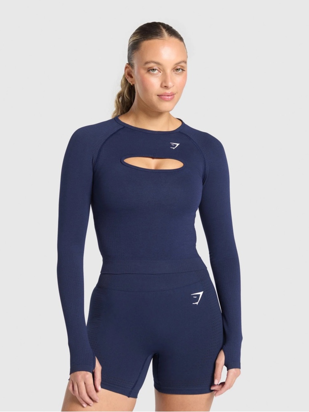 Gymshark Navy Cutout Long Sleeve Crop Top